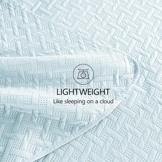 FLYMME Quilts King Size, Lightweight Sky Blue Bedspreads, Basket Weave Pattern - Image 7
