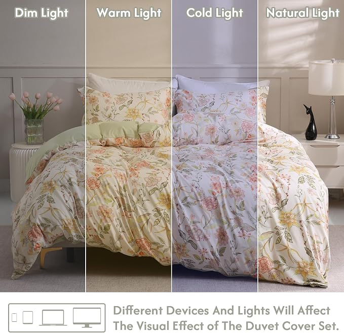 LONAVA Queen Floral 3 Pcs Duvet Cover Set, Breathable Soft Microfiber Glass - Image 5