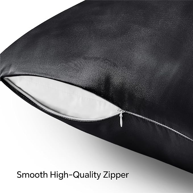 BEDELITE Satin Pillowcase with Zipper 4 Pack, Dark Grey Pillow Cases Queen Size - Image 4
