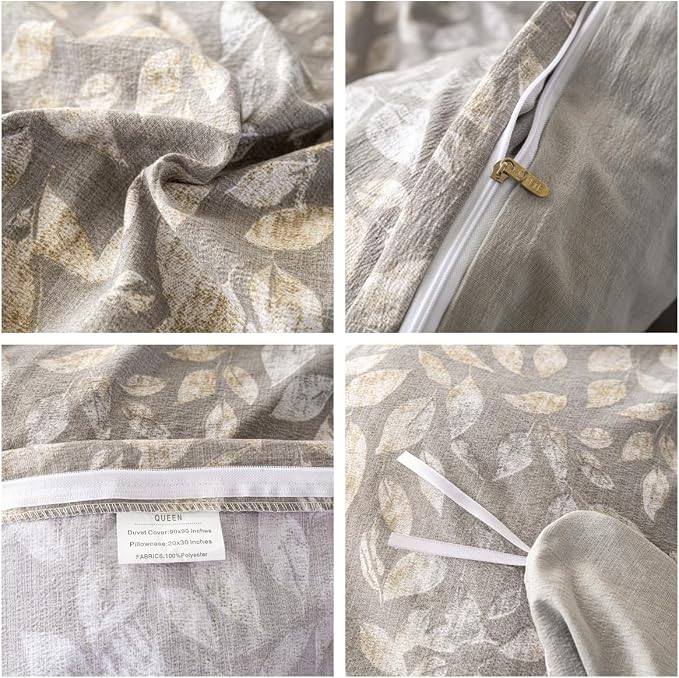OAITE Brown Leaves Queen Size Duvet Cover-3 Pieces Prewashed Cotton-Like - Image 4