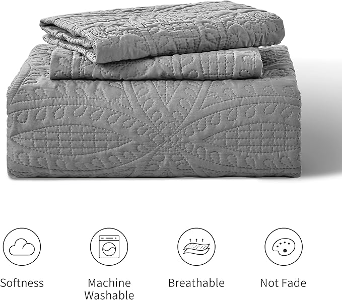 Love's cabin Oversized King Size Quilt Bedding Set Grey Bedspreads - Image 8