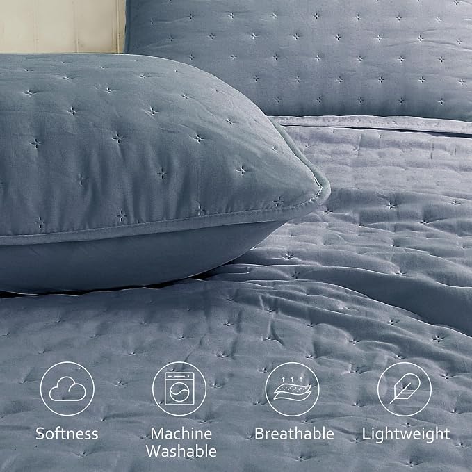 ROARINGWILD Dusty Blue Twin Size Quilt Bedding Set, Lightweight Soft Bedspread - Image 3