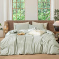 MooMee Striped Duvet Cover Set 100% Washed Cotton Linen Like Textured by MOOMEE