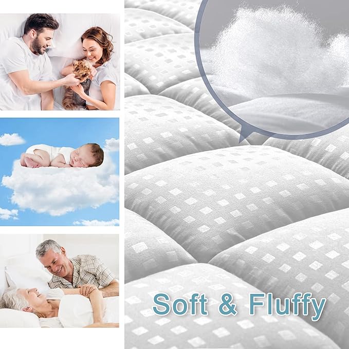 HYLEORY Queen Mattress Pad Quilted Fitted Mattress Protector Cooling Pillow Top - Image 3