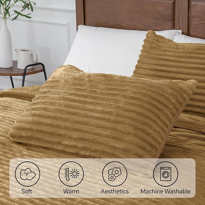 BEDELITE Fleece King Comforter Set -Super Soft & Warm Fluffy Brown Bedding - Image 5