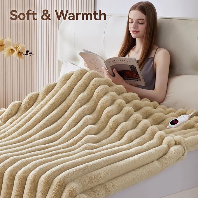 Heated Blanket Queen Size, Faux Fur Cozy Heating Blanket - Image 7