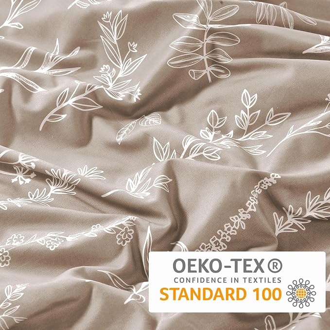 MUXHOMO Duvet Cover King Size, Reversible Floral Taupe Duvet Cover Set - Image 5