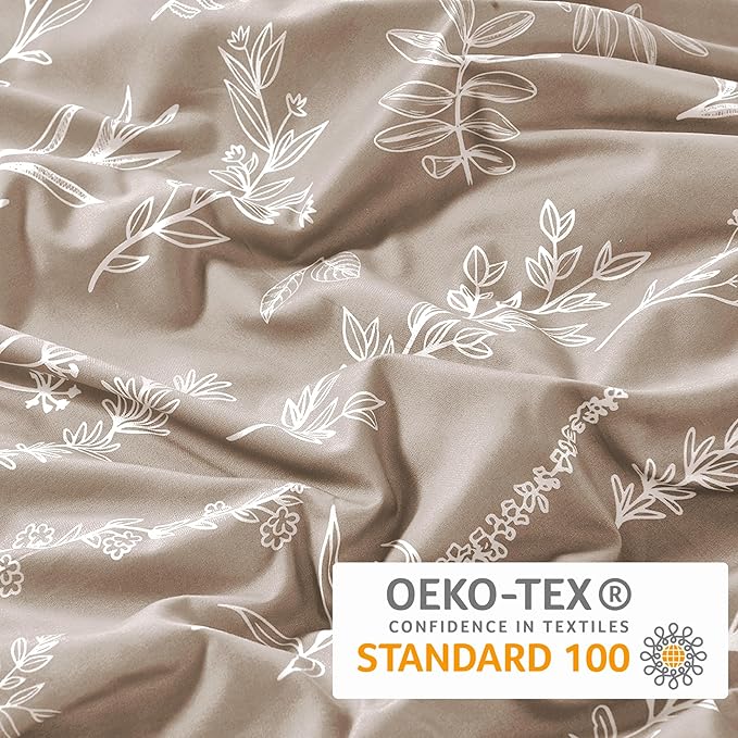 MUXHOMO Duvet Cover Full Size, Reversible Floral Taupe Duvet Cover Set - Image 5