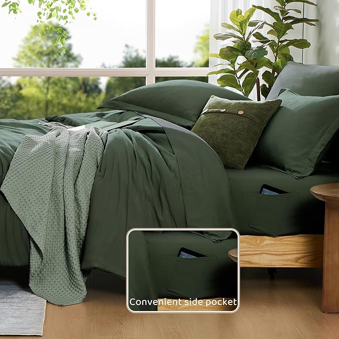 WRENSONGE California King Size Comforter Set- 7 Pieces Deep Green Bed in a Bag - Image 6