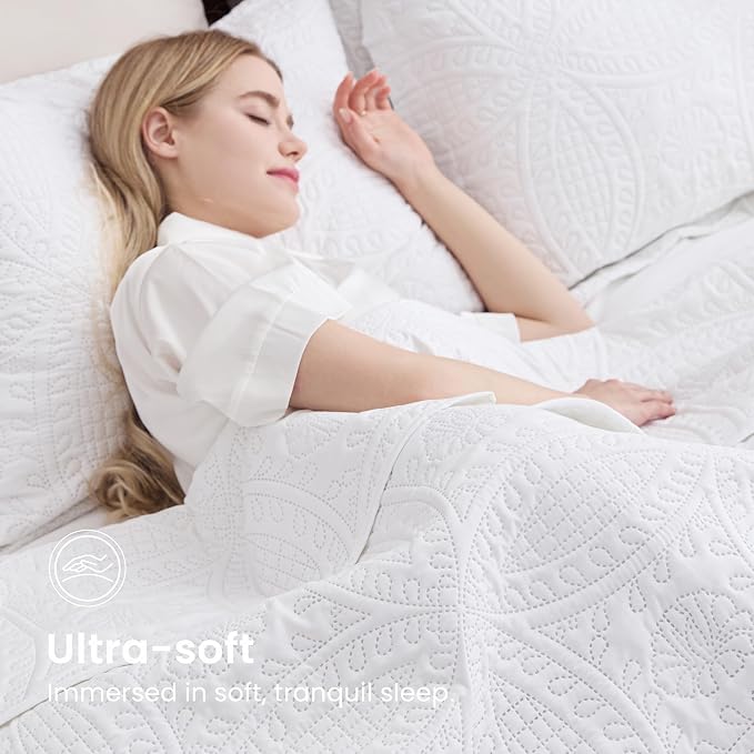 Love's cabin Oversized King Size Quilt Bedding Set White Bedspreads - Image 5