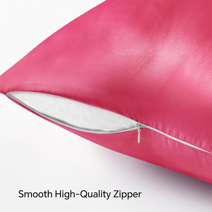 BEDELITE Satin Pillowcase with Zipper, Hot Pink King Size Pillow Cases Set of 2 - Image 5