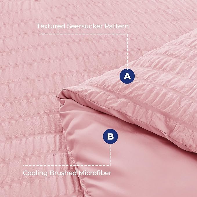 HYMOKEGE Pink California King Comforter Set Seersucker 7 Pieces, All Season - Image 4