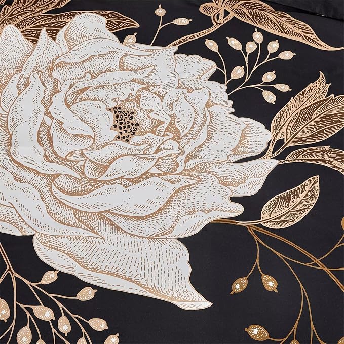 MKXI Gold Floral Black Duvet Cover Twin XL Bedding Set Bold Vintage Style - Image 6