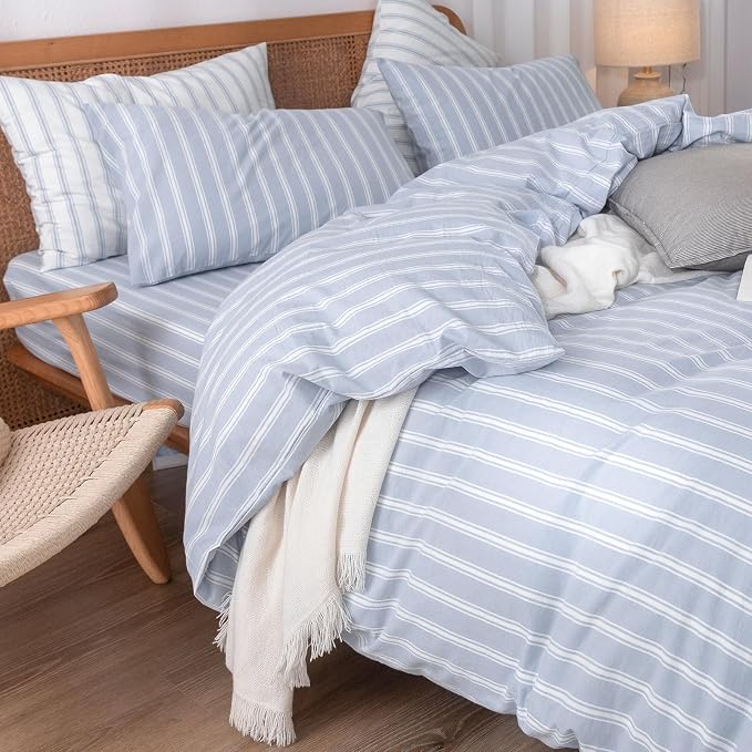 BESTOUCH Duvet Cover Set 100% Washed Cotton Linen Feel Super Soft Comfortable - Image 5