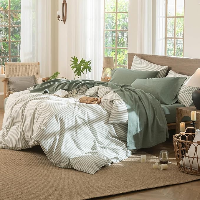MooMee Fitted Bottom Sheet Only 100% Washed Cotton Linen Like Textured - Image 7