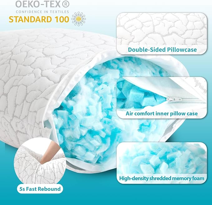 Cooling Pillows for Sleeping 2 Pack, Standard Size Adjustable Shredded Memory - Image 4