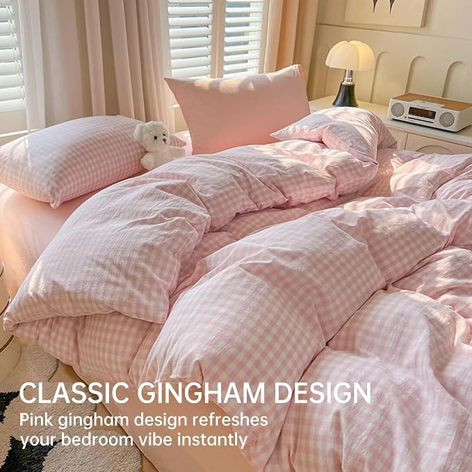 BOLINLIVING Gingham Duvet Cover King Size, Microfiber Bedding Set - Image 2