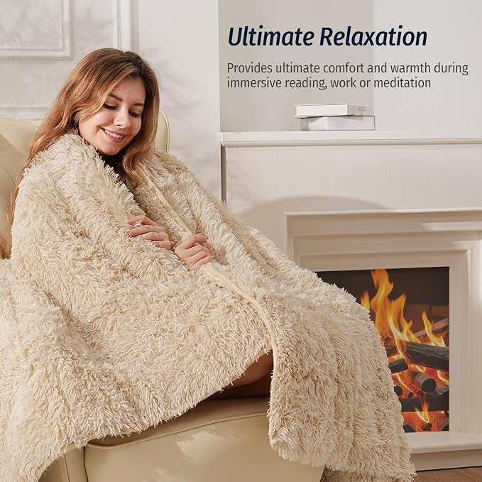 Wemore Shaggy Long Fur Faux Fur Weighted Blanket, Cozy and Plush Sherpa Long - Image 4