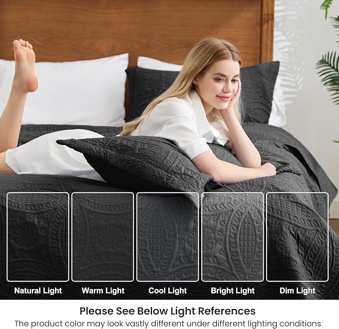 Love's cabin Oversized King Size Quilt Bedding Set Black Bedspreads - Image 6