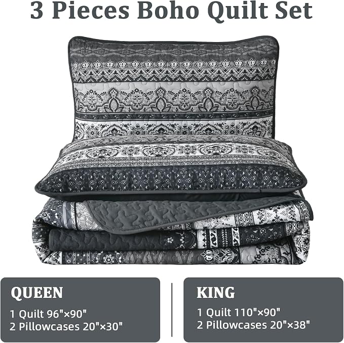 WONGS BEDDING Boho King Quilt Set, Lightweight Bed Decor Bedspread - Image 7