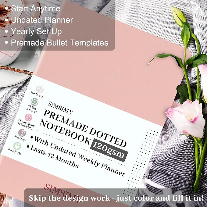 Premade Bullet Dotted Journal Notebook, Pre-made Dot Grid Journaling - Image 2