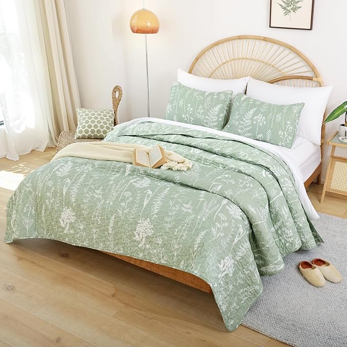 JANZAA Twin Quilt Sage Green Quilt Bed Spread Boho Quilt - Image 7