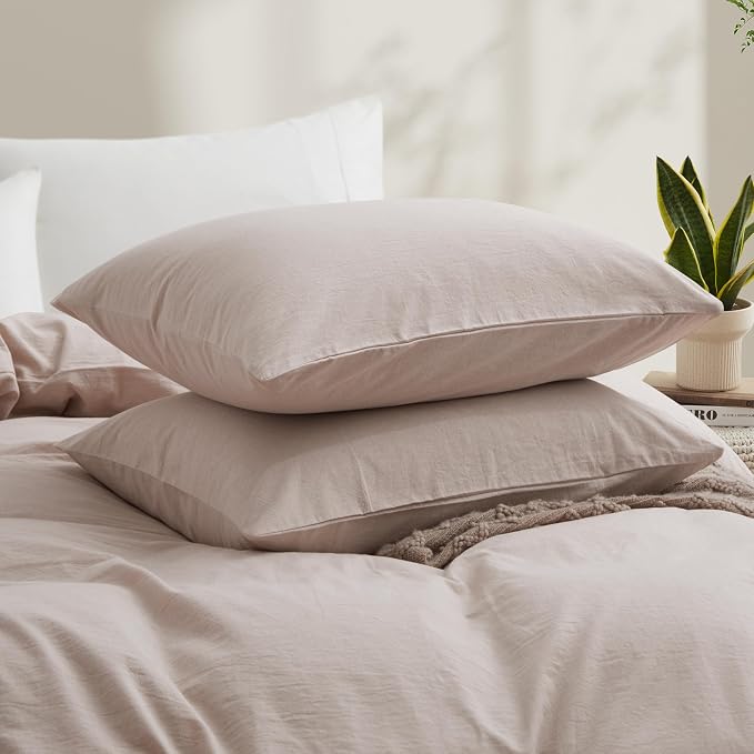 LOVQUE 100% Washed Cotton Duvet Cover Set King Size, Linen Like Natural Bedding - Image 3