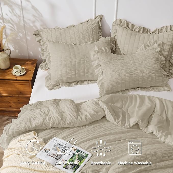 JOLLYVOGUE Full Size Comforter, 3 Pieces Linen Seersucker Lightweight Full Size - Image 2