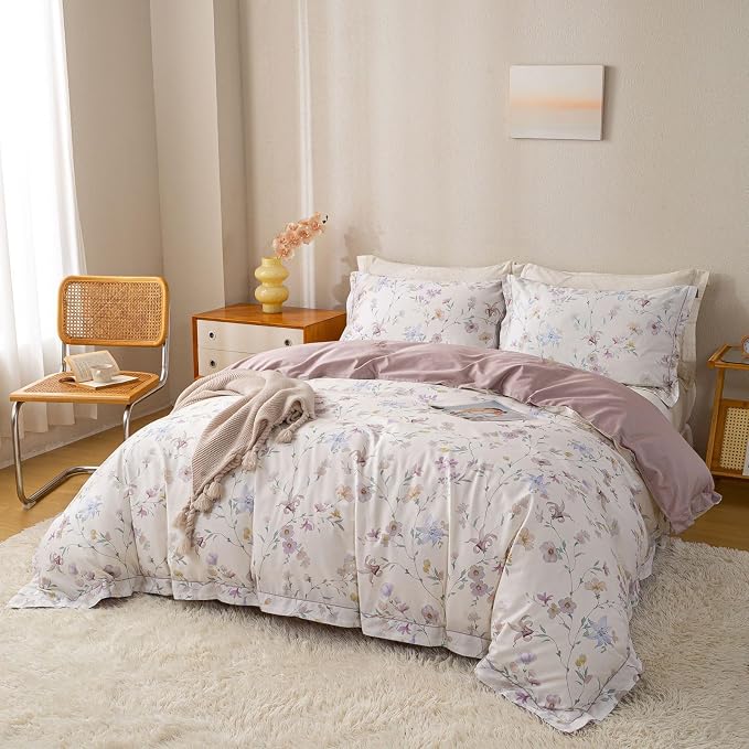 OAITE Duvet Cover Set Queen Size Floral Pattern Ultra Soft 100% Cotton Duvet - Image 2