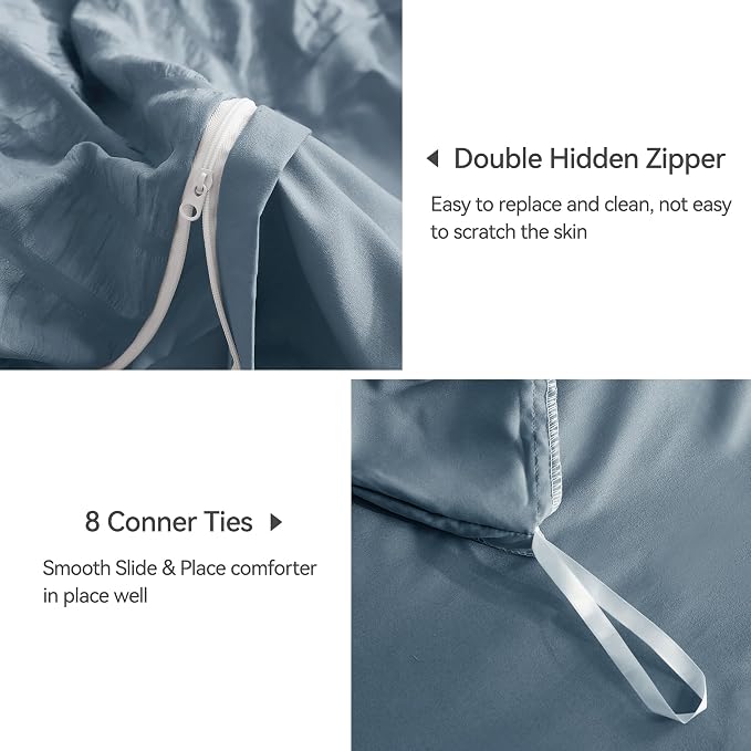JELLYMONI Sierra Blue Duvet Cover Twin Size, Soft Breathable Seersucker Duvet - Image 4