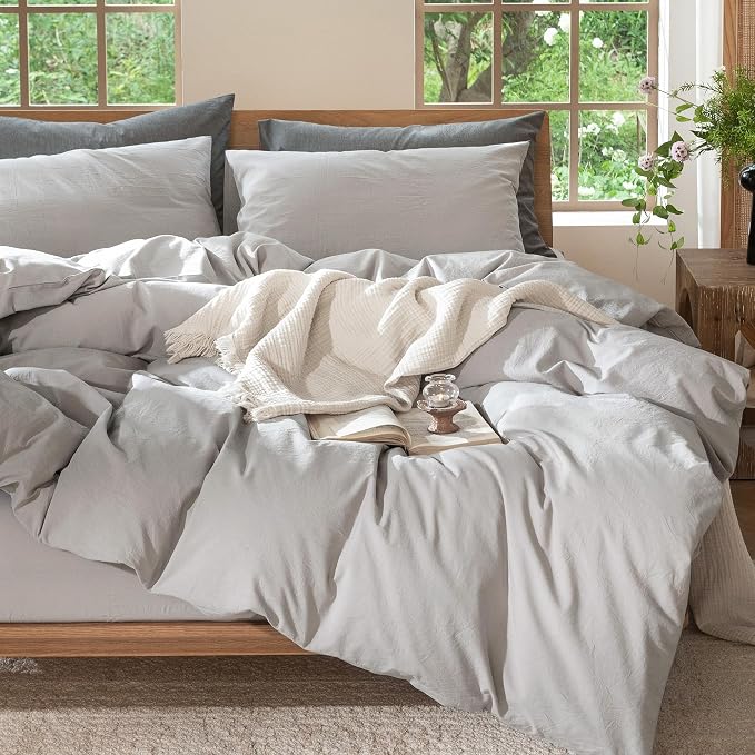 MooMee Bedding Duvet Cover Set 100% Washed Cotton Linen Like Textured - Image 8
