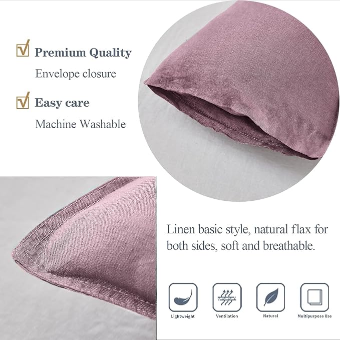 Simple&Opulence 100% Linen Lumbar Pillow Cover 12 x 20 Inches Set of 2 - Image 3