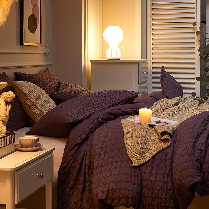 JELLYMONI Purple Duvet Cover Cal King Size, Soft Breathable Seersucker Duvet - Image 4