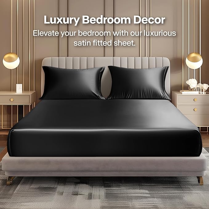 BEDELITE Satin Fitted Sheet and Pillowcases Set, Luxury Soft Similar to Silk - Image 2