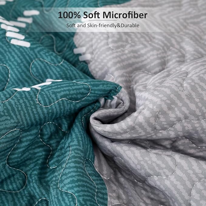 Dintszyayue Teal Boho Quilt Set Queen 3 Pieces Turquoise Aztec Texture - Image 6