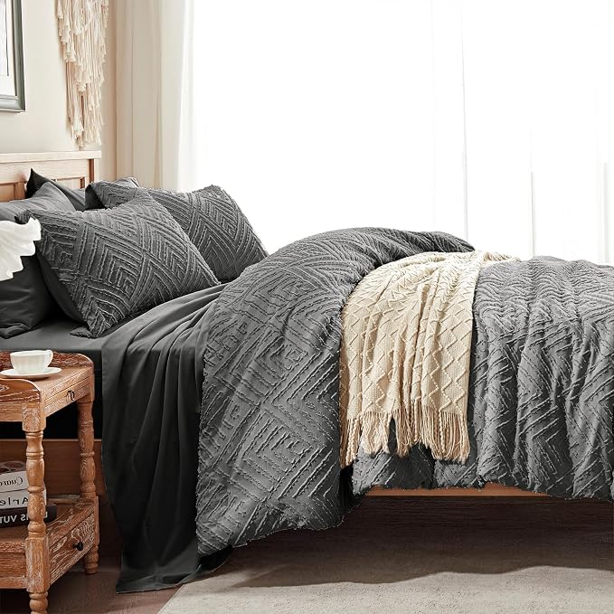 Zzlpp Full Comforter Set 7 Pieces, Dark Grey Tufted Bed in a Bag - Image 4