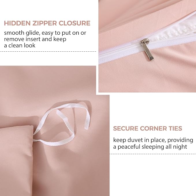 JSD Dusty Pink Duvet Cover Set Full Size, 3 Piece Duvet Cover - Image 3