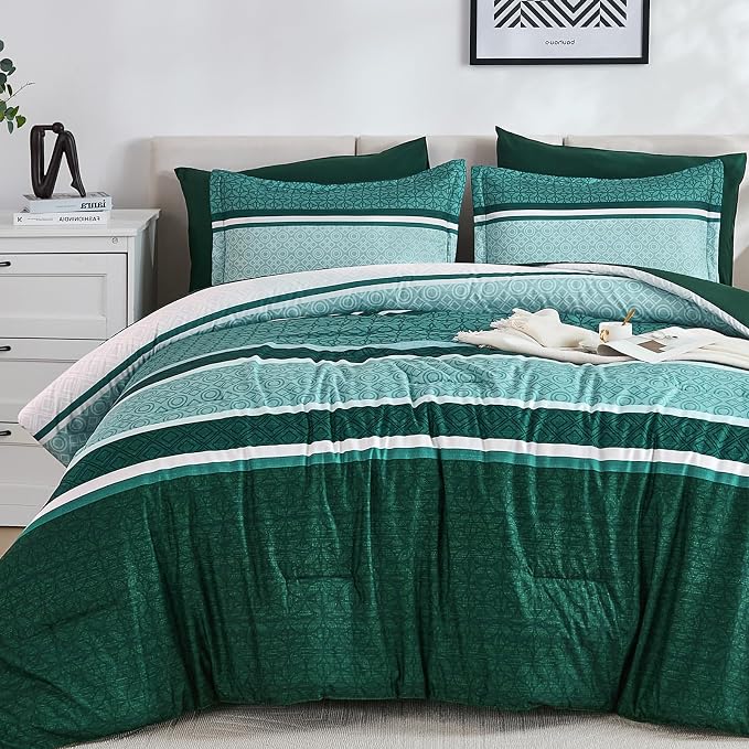 WONGS BEDDING 7 Pieces Comforter Set Queen Size, Emerald Green Boho Soft - Image 8
