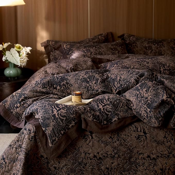 mixinni Duvet Cover Set Queen, Vintage Opulence Yarn-Dyed Jacquard Double-Layer by mixinni