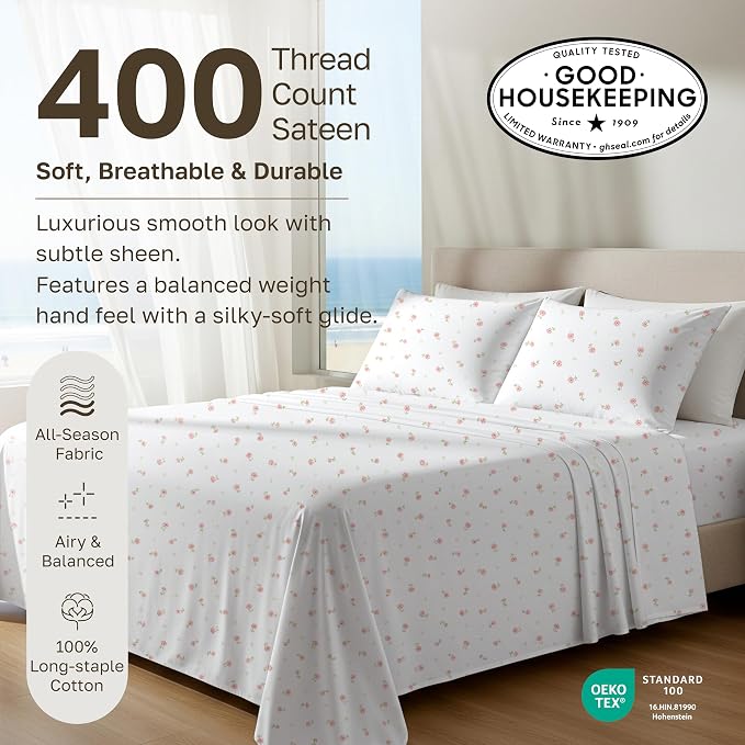 California Design Den Soft 100% Cotton Queen Size Bed Sheets Set, 400 Thread - Image 3