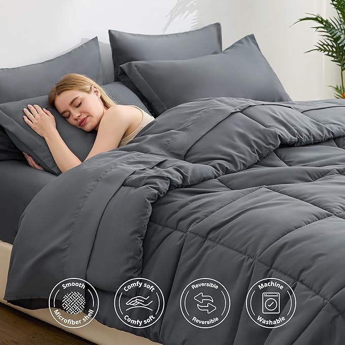 Love's cabin King Size Comforter Set Soot Grey, 7 Pieces King Bed in a Bag - Image 3