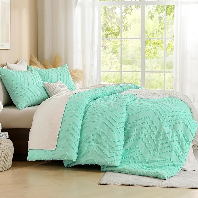 Andency Mint Green Comforter Set Full Size, Boho Soft Warm Tufted Neutral - Image 4