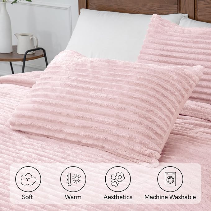 BEDELITE Fleece King Comforter Set -Super Soft & Warm Fluffy Pink Bedding - Image 6