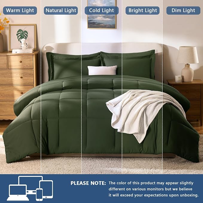 CozyLux King Size Comforter Set Olive Green - Image 5