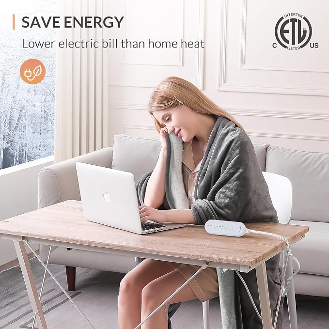 HOMLYNS LuxeHeat Heated Blanket Electric Blanket, Soft Flannel Sherpa Heated - Image 6