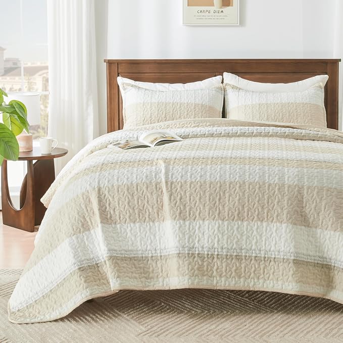 Andency California King Size Quilt Set Beige, 3 Pieces Beige Ultra Soft by Andency