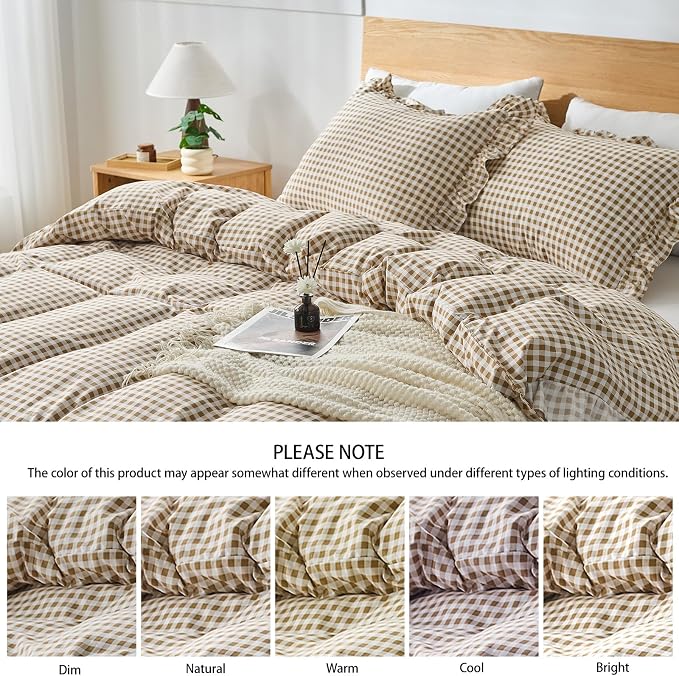 Gingham Duvet Cover Twin Size, 2 Pieces Soft Breathable Microfiber Plaid - Image 5