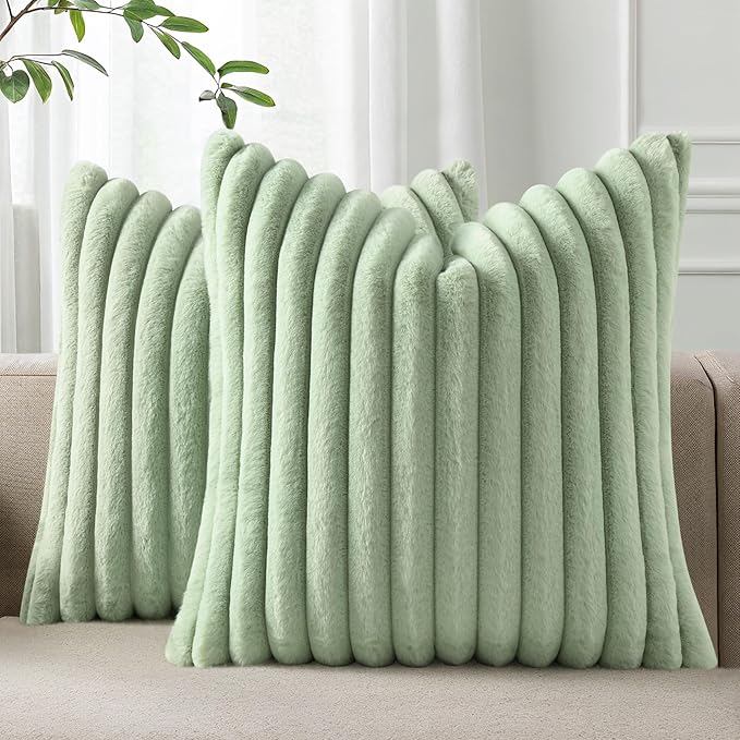 Pallene Faux Fur Plush Throw Pillow Covers 20x20 Set of 2, Luxury Soft Fluffy by PALLENE