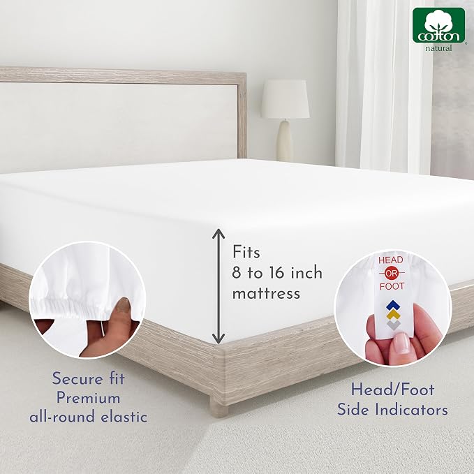 2 Twin Fitted Sheet Cotton, 400 Thread Count 100% Cotton Fitted Sheets Sateen - Image 5