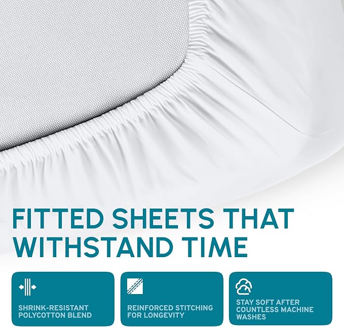 White Classic Fitted Hospital Bed Sheets Set of 3, Cotton Fitted Sheet - Image 5